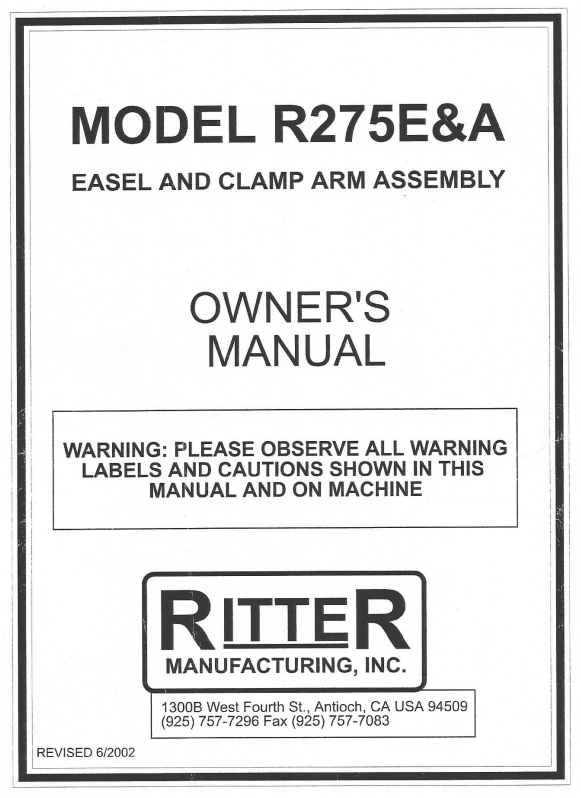 R275E/A Ritter Machinery Manual PDF 2