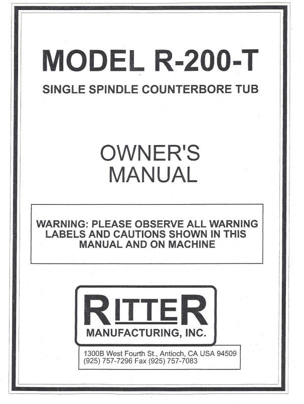R200T Ritter Machinery Manual PDF Pre 2000