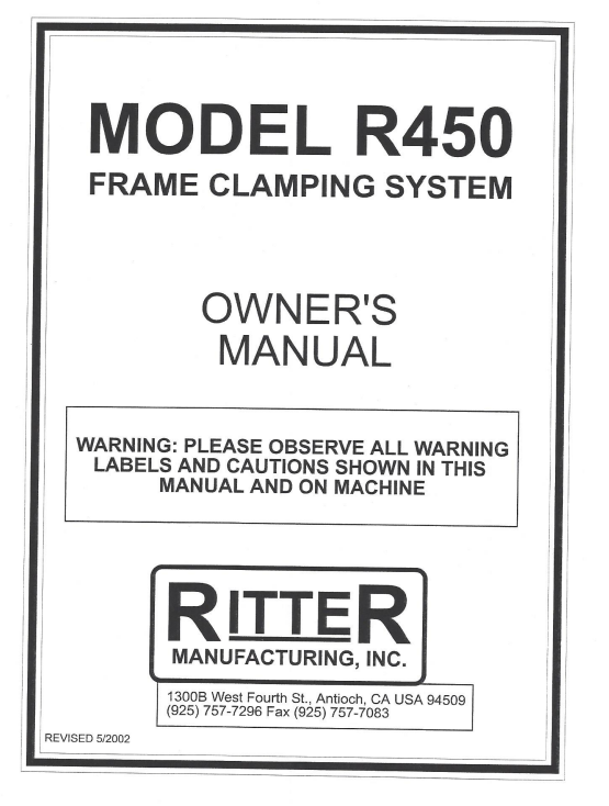 R450 Ritter Machinery Manual PDF